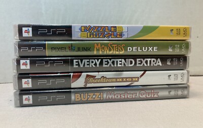 Lot of 5 Sealed Sony PSP Games Puzzle Guzzle, Monsters Deluxe, Buzz! Master Quiz