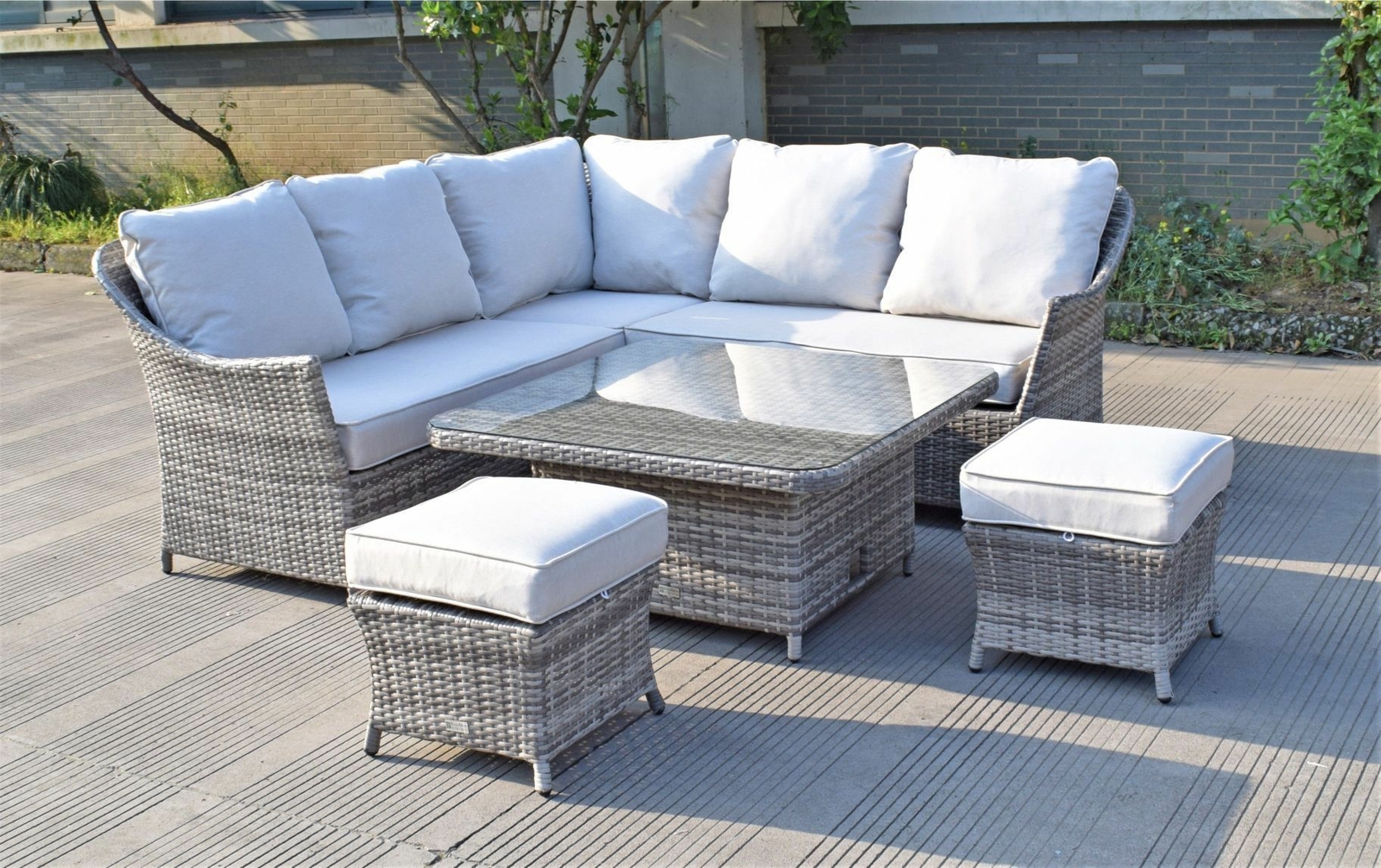 Alfresco Champagne New Jersey Corner Dining Set With Adjustable Height Table Ebay