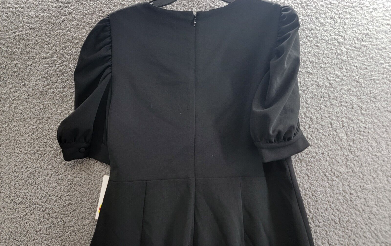 DKNY Puff-Sleeve Ruched Dress Women's 12 Black Round Neck Back Zip Closure S/S - Picture 13 of 20