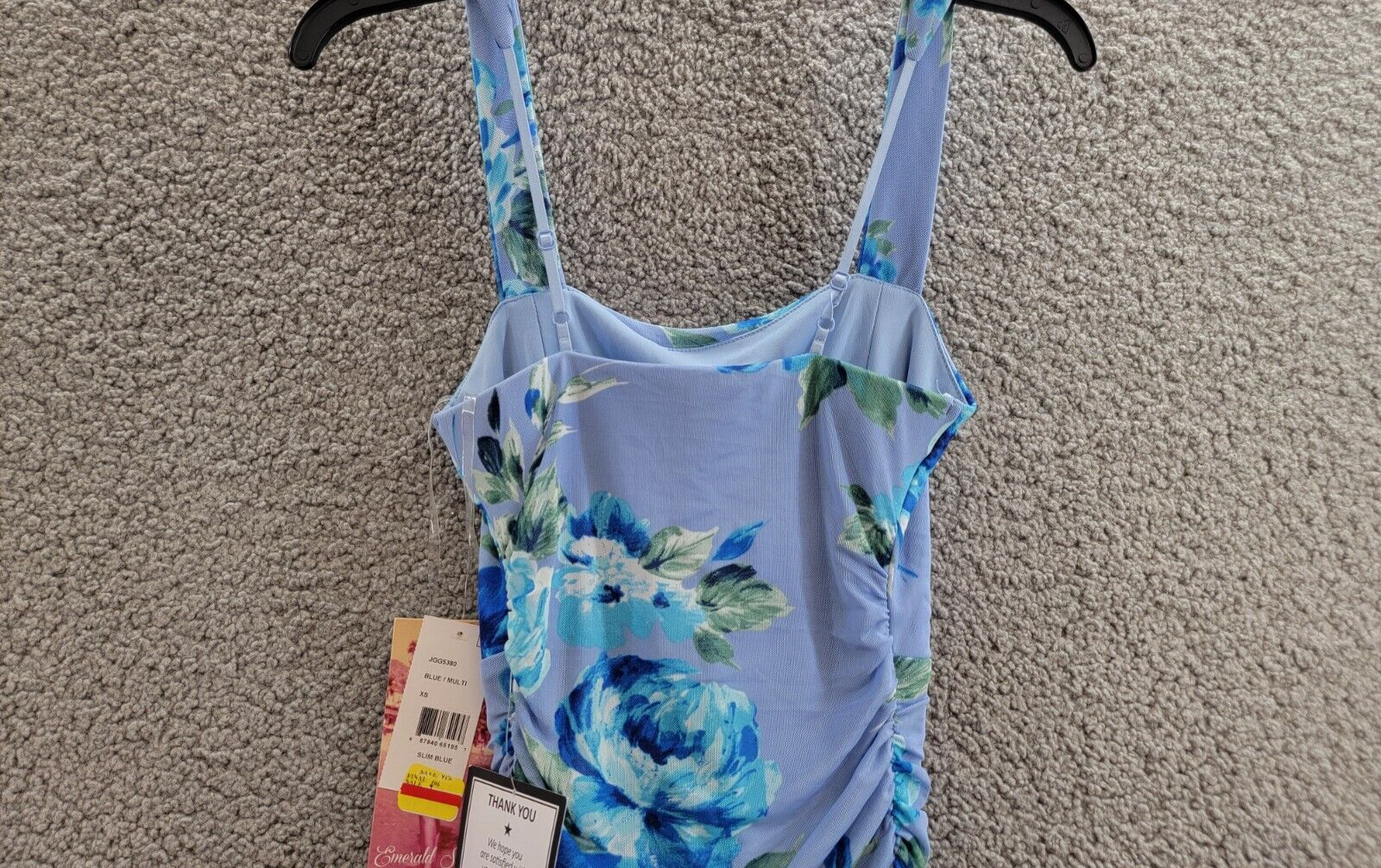 Emerald Sundae Floral Ruched Mesh Tank Dress Juniors' XS Blue Multi Pullover - Picture 10 of 15