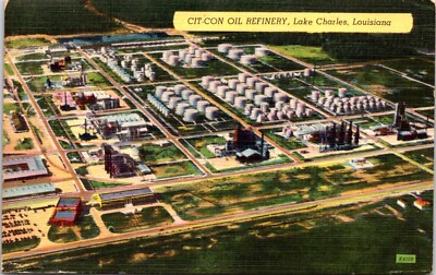 Postcard Cit-Con Oil Refinery Aerial View Lake Charles New Orleans Louisiana D16