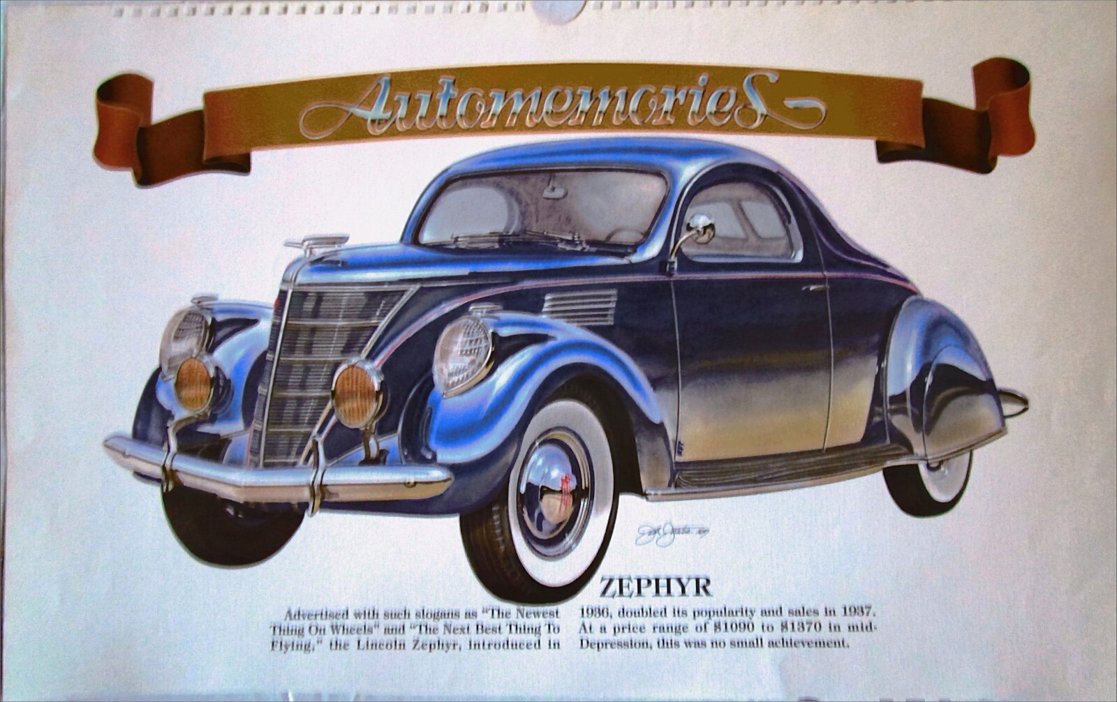 1936 Lincoln Zephyr car print (blue) | eBay