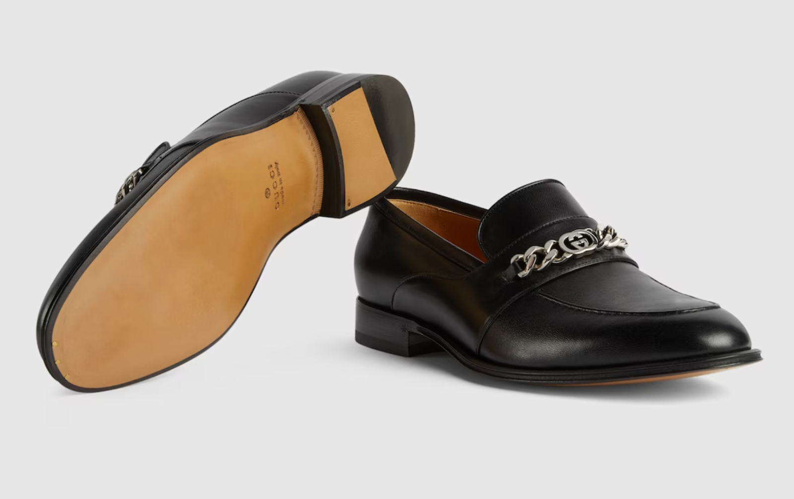 Pre-owned Gucci Chain Slip-on Loafers Sneakers Trainers Derby Shoes Moccasin Slippers 41 In Black