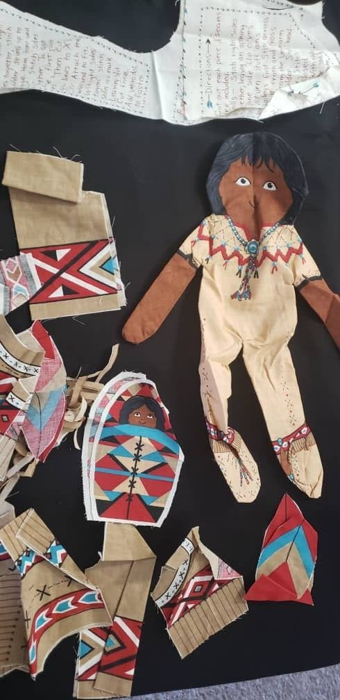 Vintage Native American Indian Doll Cloth Rag Doll And Clothes - Not Sewn