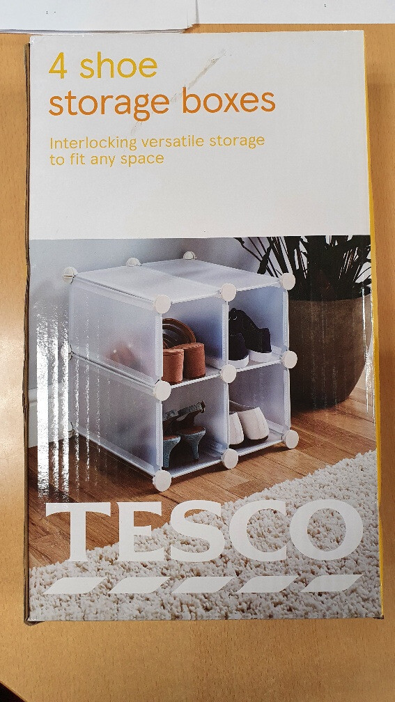 TESCO shoe Storage boxes Interlocking Shelf SHOE RACK 4 cubes NEW BOXED