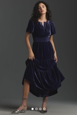 Anthropologie The Somerset Maxi Dress Velvet Edition Tiered Cobalt Navy S NEW
