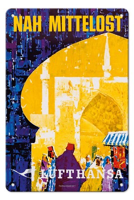 Lufthansa Near Middle East - Vintage Airline Travel Poster 1970s