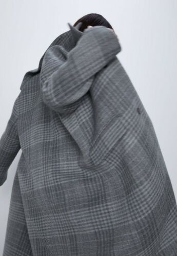 Pre-owned Zara Women's Large Gray Plaid Wool Coat