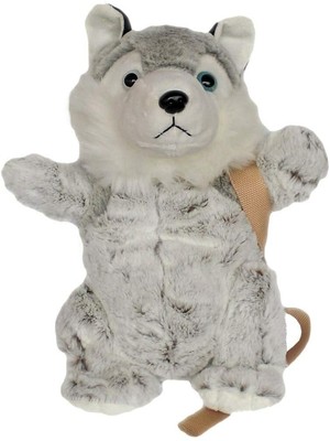 Inware 6840 Kinder Rucksack Husky grau/meliert Tragebeutel Plüschtier Stofftier