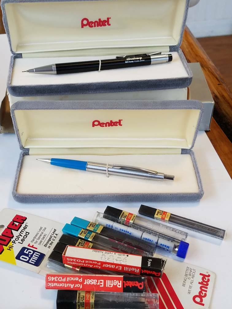 2 Vintage Pentel pencils and sets with lead erasers velvet boxes