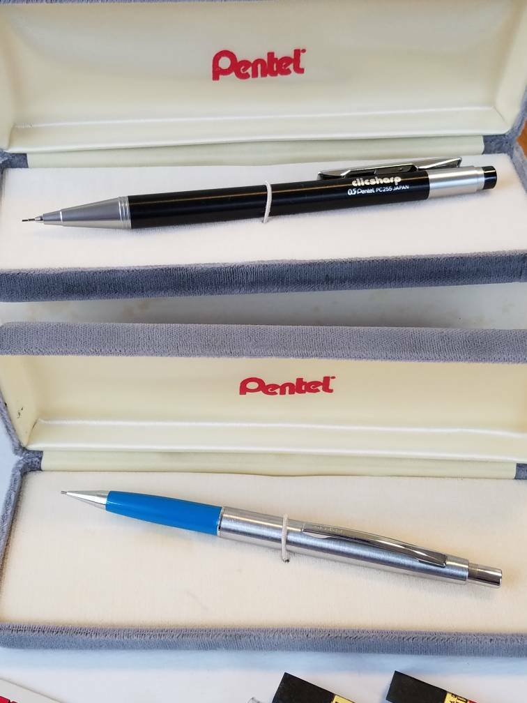 2 Vintage Pentel pencils and sets with lead erasers velvet boxes