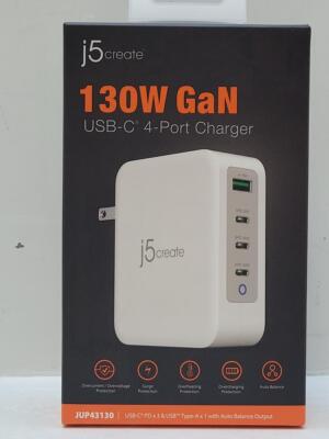j5 Create JUP43130 130W GaN USB-C 4-Port Charger Charge 4 Devices at Once NEW