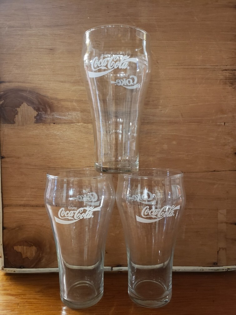 3 Vintage Coke Glasses Bell Shaped - Enjoy Coke /Enjoy Coca