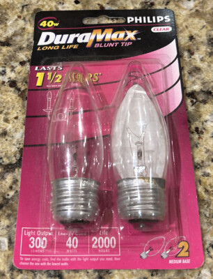 Philips Clear Dura Max Long Life Blunt Tip Medium Base Light Bulbs 40 WATTS