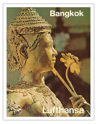 Bangkok - Golden Kinnara - Lufthansa German Airlines - Vintage Travel Poster