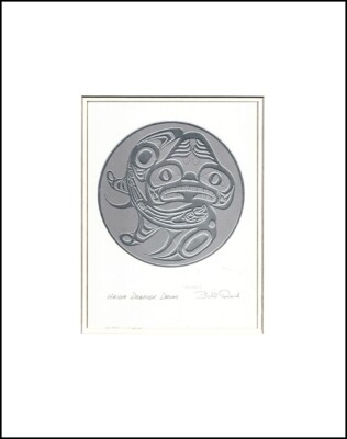 ''Silver'' HAIDA DOGFISH DRUM - Bill Reid - 11'' x 14'' Matted art print