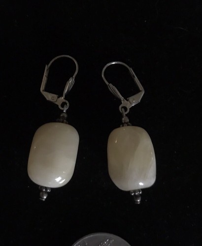 Vintage Yellow Calcite Earrings Dangle Silver Tone Metal French Hook