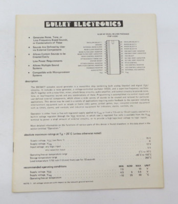 BULLET ELECTRONICS SN76477 Complex Sound Generator Monolithic Chip tech 2108