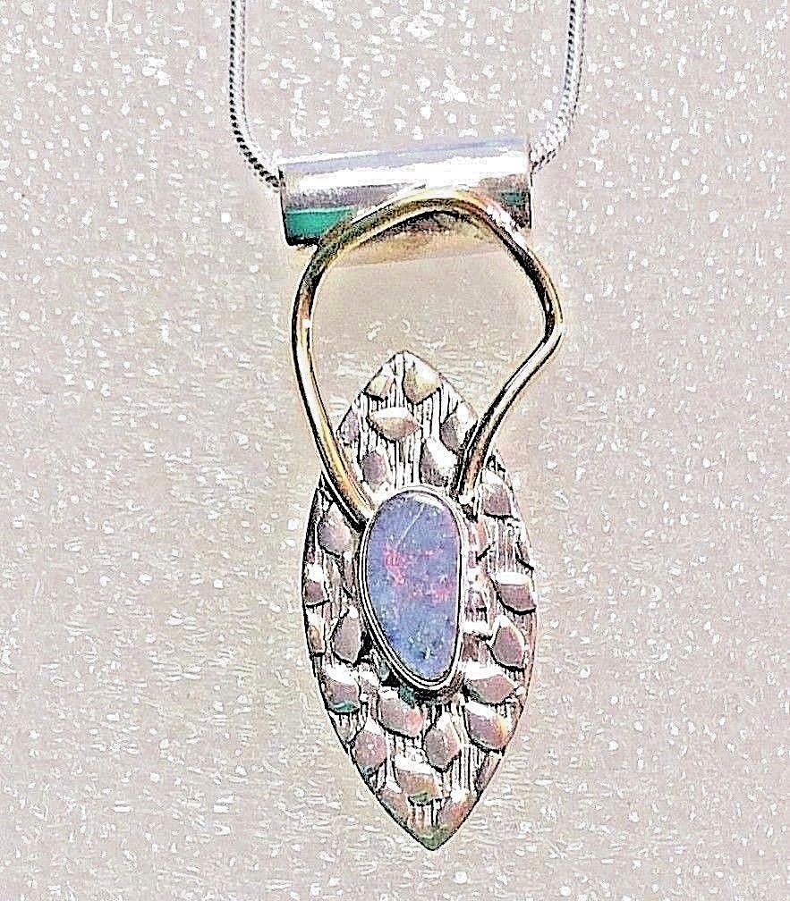GORGEOUS Blue Fire Opal Solid Sterling Silver  Pendant 1 1/3