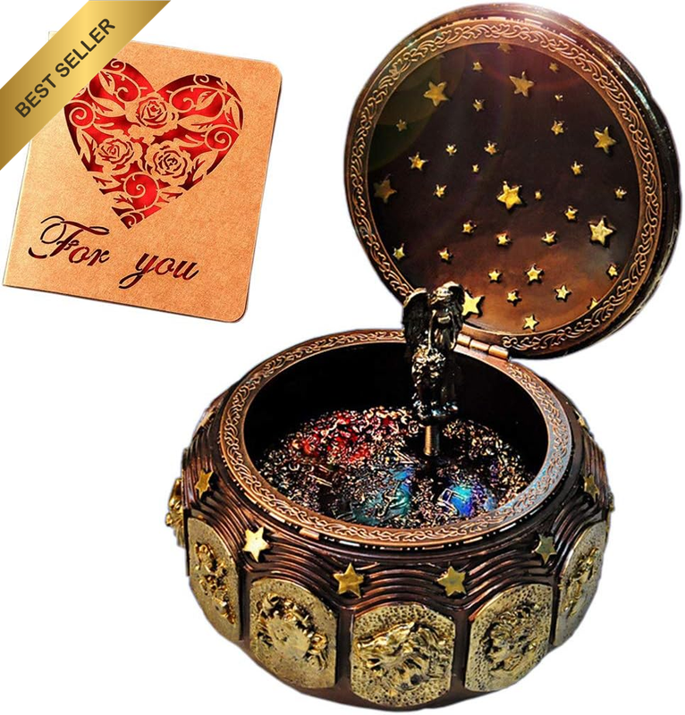 Vintage Music Box with 12 Constellations Rotating Goddess LED Lights Twinkling R