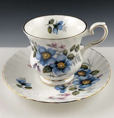 Cups Saucers Bone China England Blue Vatican