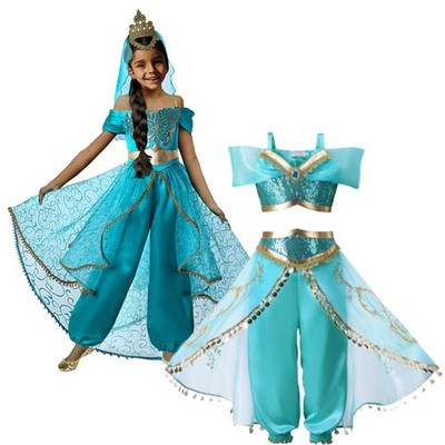 Mädchen Jasmin Prinzessin Cos Aladdin Kostüm Geburtstagsfeier Kleid Alter 4-12