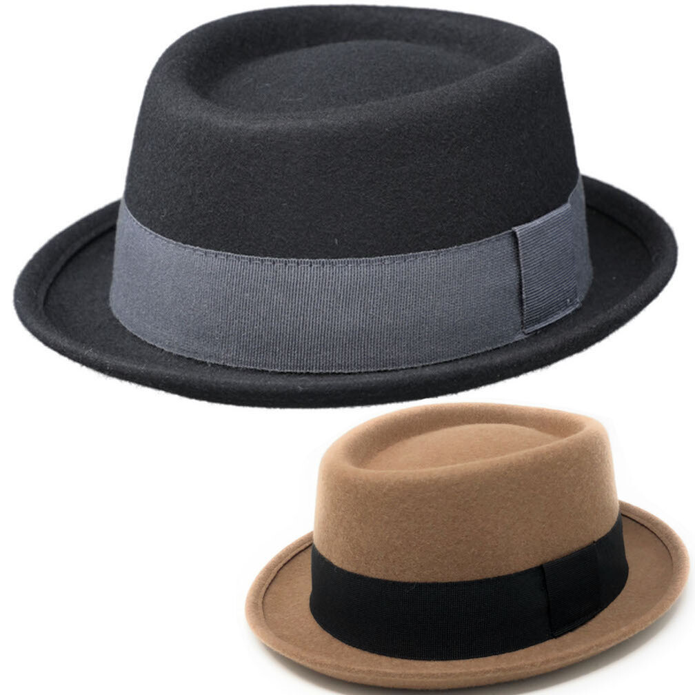 Pork Pie Herren Stoffhut Musikerhut Player Hut Wollhut Filzhut Porkpie Fedora