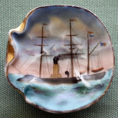 2 Antique Butter Pats. Sailing Ship and Castle, Shell Shaped