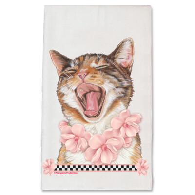 Cat's Meow Tabby Cat Floral Kitchen Dish Towel Pet Gift