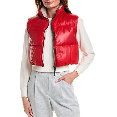 Pre-owned Brunello Cucinelli Women's 100% Leather Puffer Vest Jacket/coat In Red