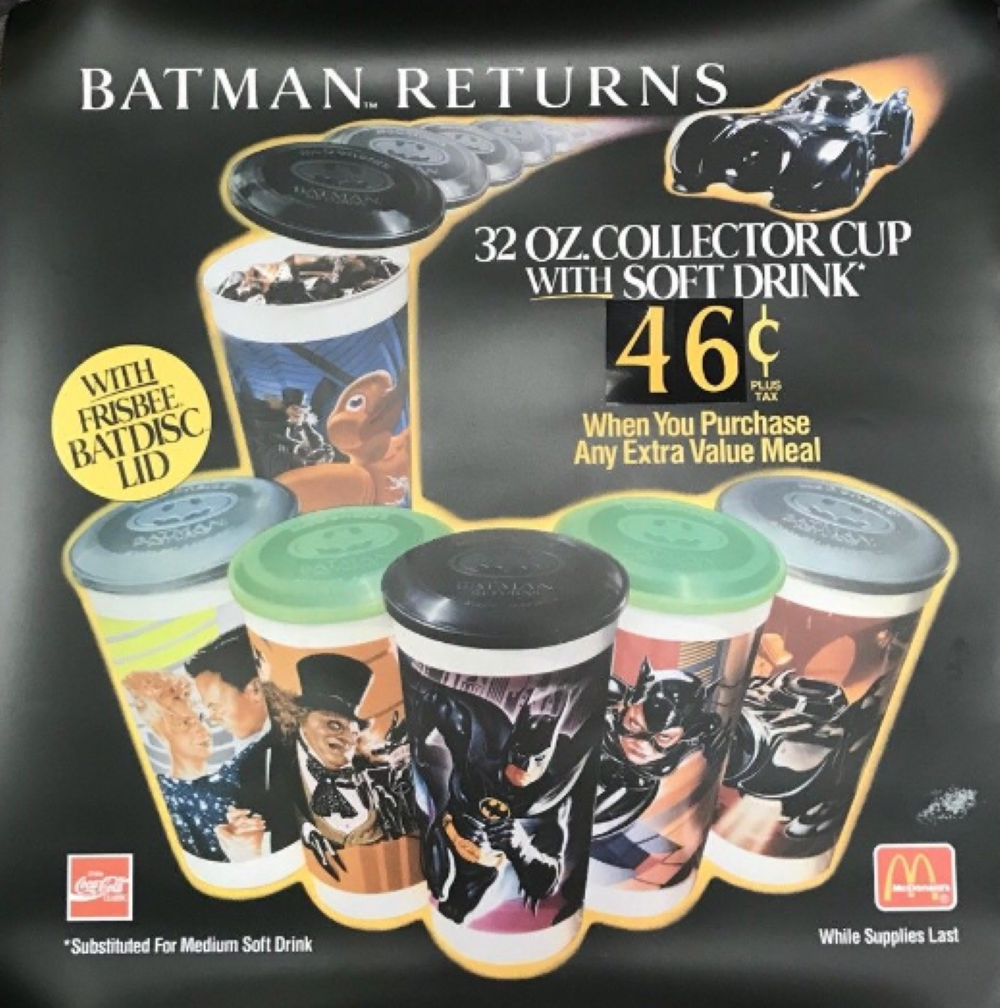 1992 Batman Returns McDonald's Collectable Plastic Cup with Frisbee