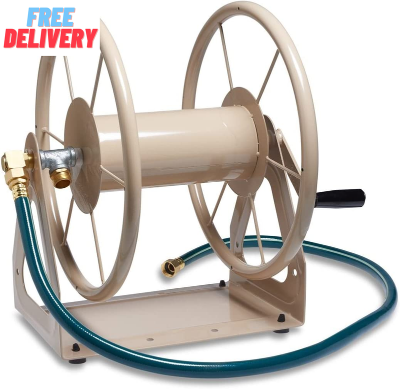 703-1 Multi-Purpose Steel Garden Wall/Floor Mount Hose Reel, Tan