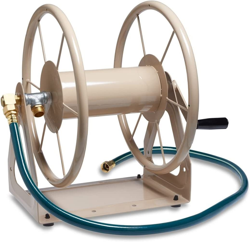 Hose Reel Multi-Purpose Steel Garden Wall And Floor Mount Tan NEW
