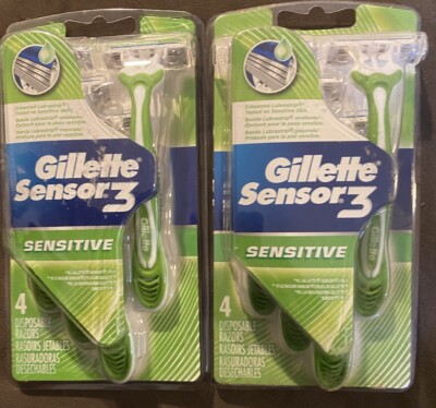 2-Gillette Sensor 3 Sensitive Disposable Razors 4 CT Each Pack 8 Total. Shavers