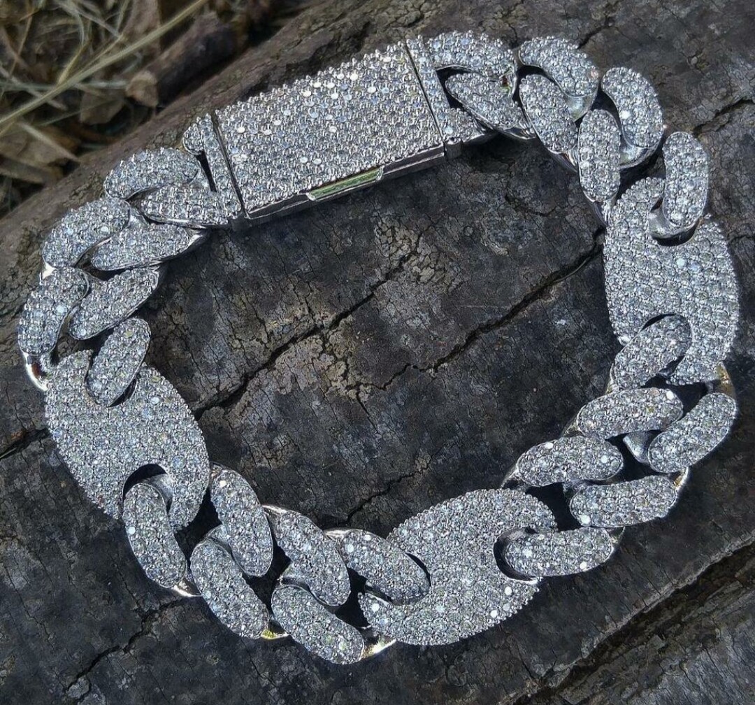 Pre-owned Online0369 1.88 Ct Pass Tester Moissanite Men's 12 Mm Cuban Link Bracelet Silver In White