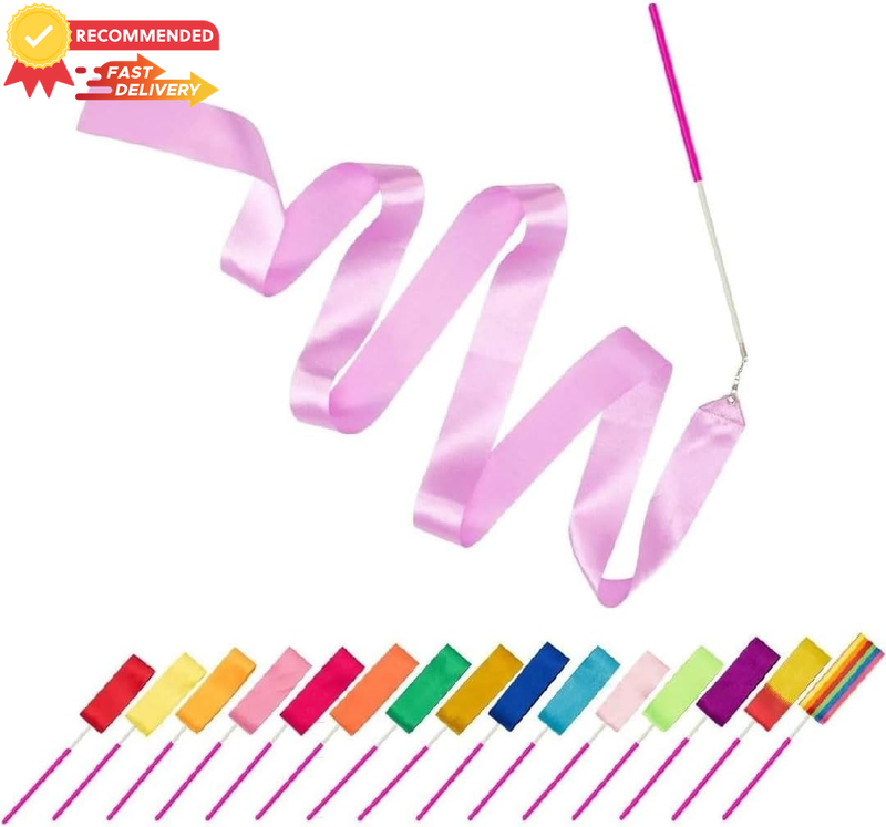 16 Packs Gymnastics Ribbon Wands, Kids Twirling Ribbons, Non-Slip Handle, 6'6"