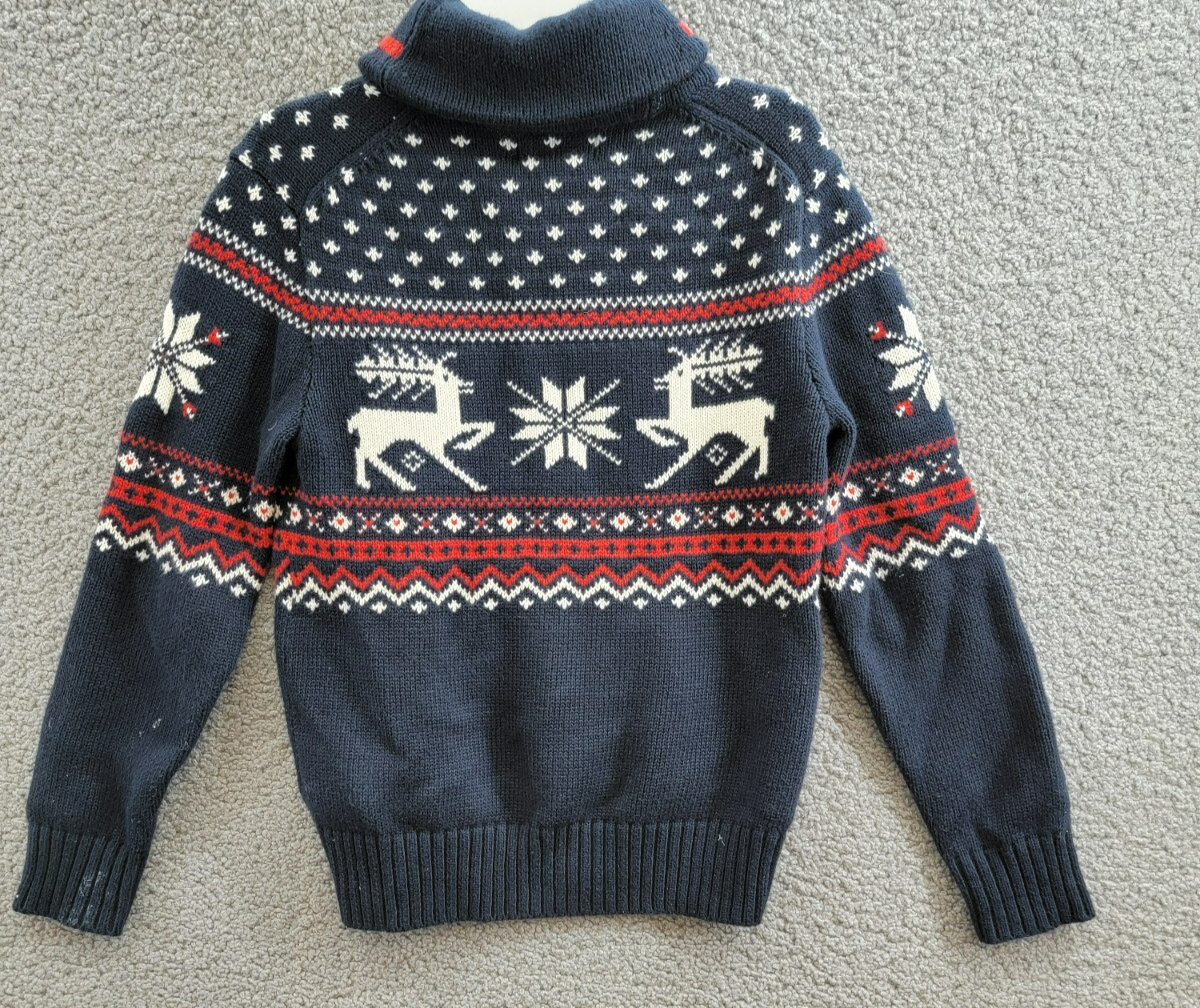 Polo Ralph Lauren Reindeer Wool Blend Shawl Sweater Boys' M (10-12) Navy Multi - Picture 11 of 17