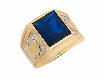Pre-owned Jackani 10k Or 14k Two Tone Gold Simulated Blue Sapphire Face Of Jesus Mens Ring
