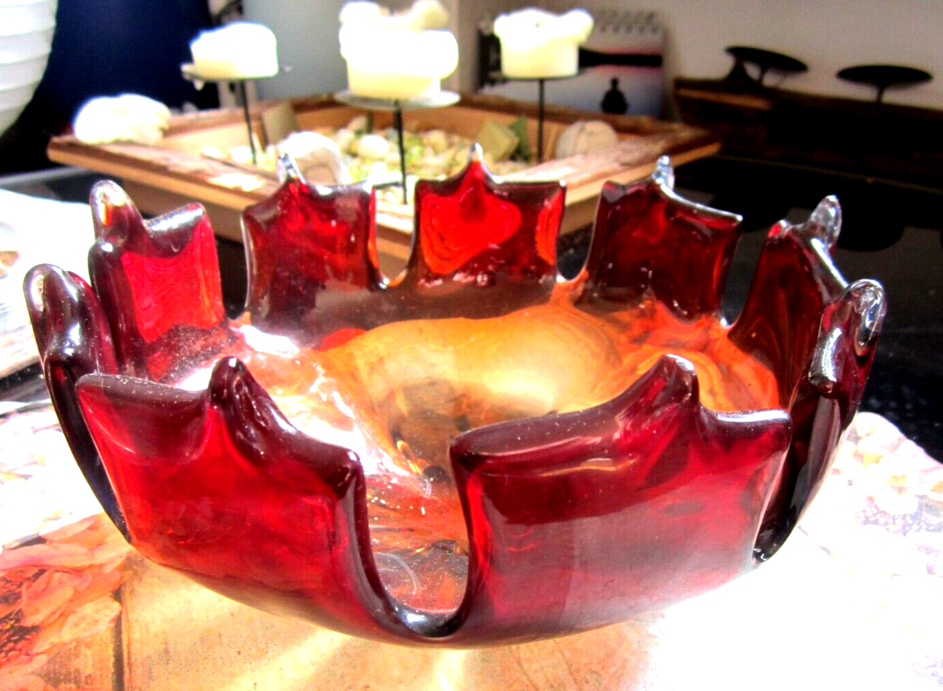 murano glas schale "inferno" flammen form sinnlich rot  -seltenes designerstck