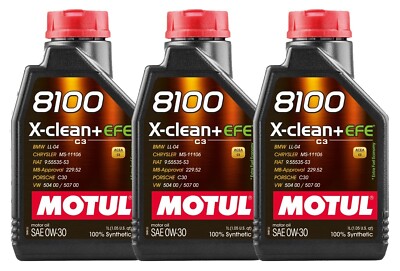 Motul 8100 X-CLEAN+ EFE 3 Liter SAE 0W-30 100% Synthetic Engine Oil 3 x 1L