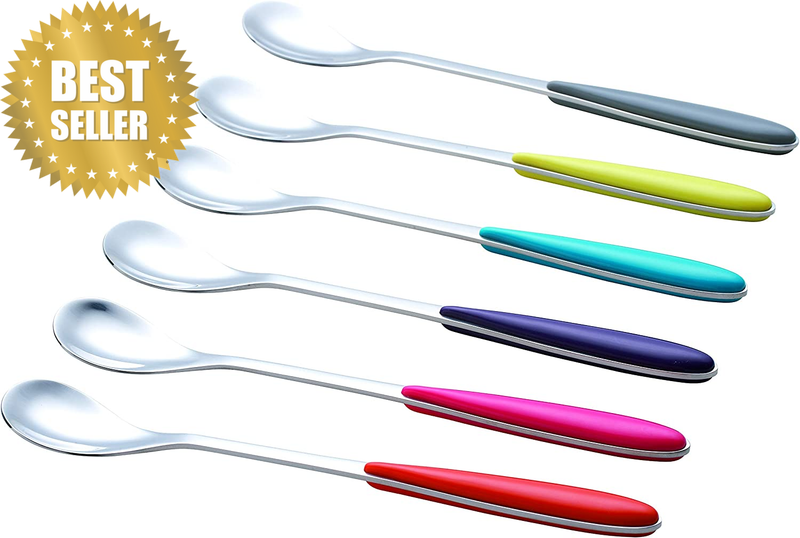 6Pcs Long Sundae Spoons Stainless Steel Latte Iced Tea Coffee