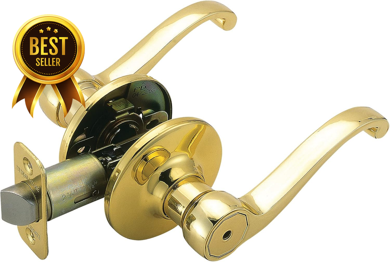 Standard-Residential Polished-Brass Reversible Push-Button Scroll Privacy Door L
