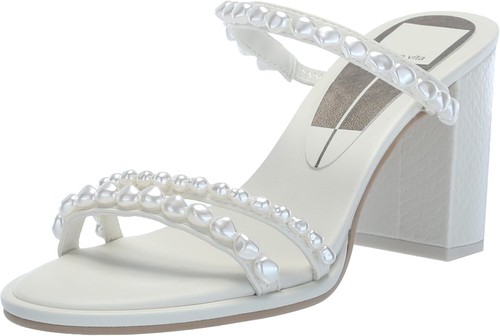 Pre-owned Dolce Vita Women's Barrit Pearl Slide Sandal In Vanilla Pearls
