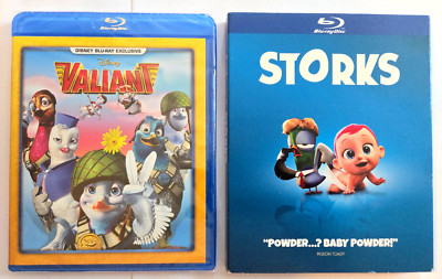 Valiant (Disney Blu-ray, New) / Storks (Blu-ray+Slip Cover, Like-New)