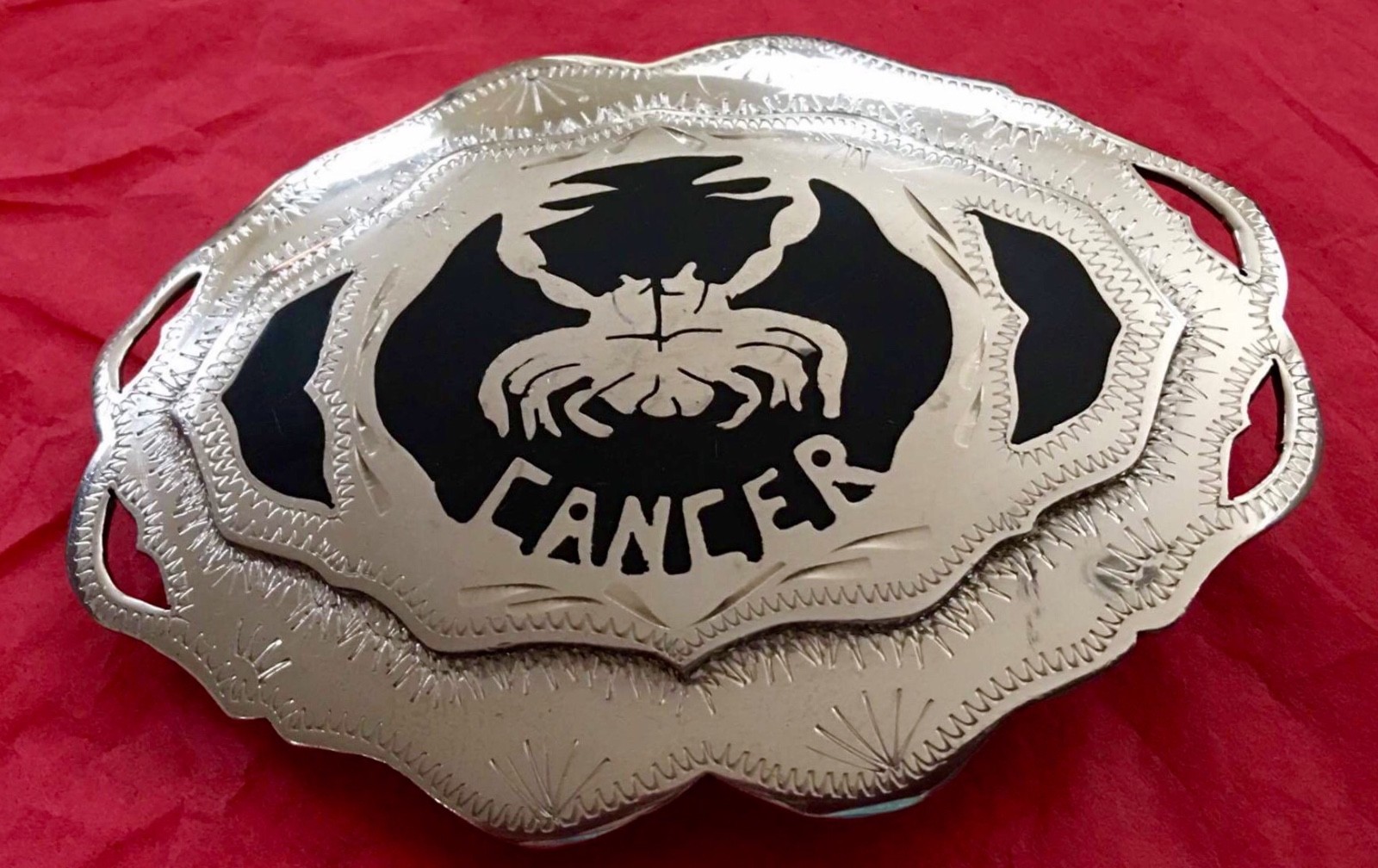 VTG Signed Handcrafted CANCER Crab Astrology Horoscope Zodiac Silver BELT BUCKLE