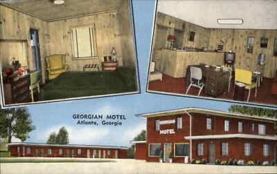 Atlanta Georgia GA Georgian Motel Interior View TV c1940s-50s Linen Postcard
