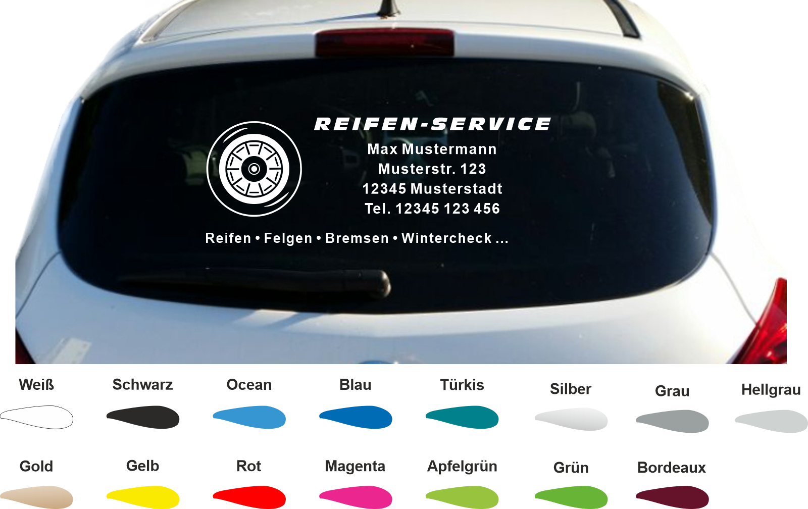 Aufkleber Reifen-Service Werkstatt Werbung Autobeschriftung Heckscheibe 100 cm