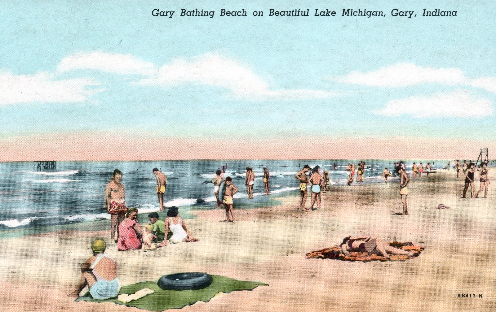 Gary Bathing Beach on Beautiful Lake Michigan - Gary, Indiana - unposted