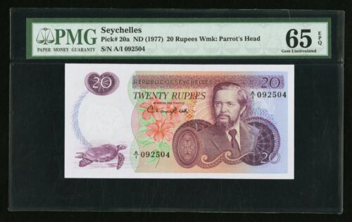 [PMG-65 EPQ] 1977 Seychelles 20 Rupees P-20a A/1-092504