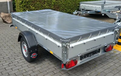 Flachplane 251x128cm Anthrazit für STEMA oder Koch Anhänger & Planenseil 700grm²